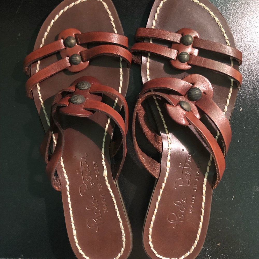 BROWN PAOLO BENTINI LEATHER SANDALS/SLIDES